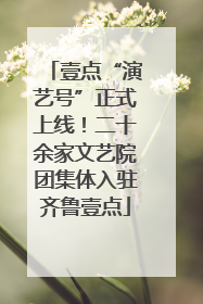 壹点“演艺号”正式上线！二十余家文艺院团集体入驻齐鲁壹点